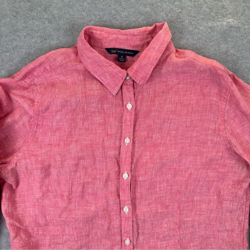 Brooks Brothers 346 Red Long Sleeve Button Up Shirt 100% Linen Womens Size 14 - Picture 3 of 13